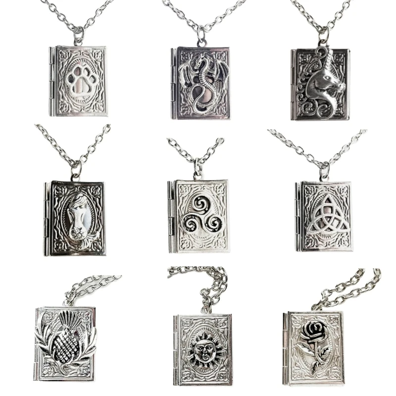 Unique Gothic Pendant Neckchains Charm Individualized Book Locket Pendant Necklace Jewelry for Daily Wear Dates Parties