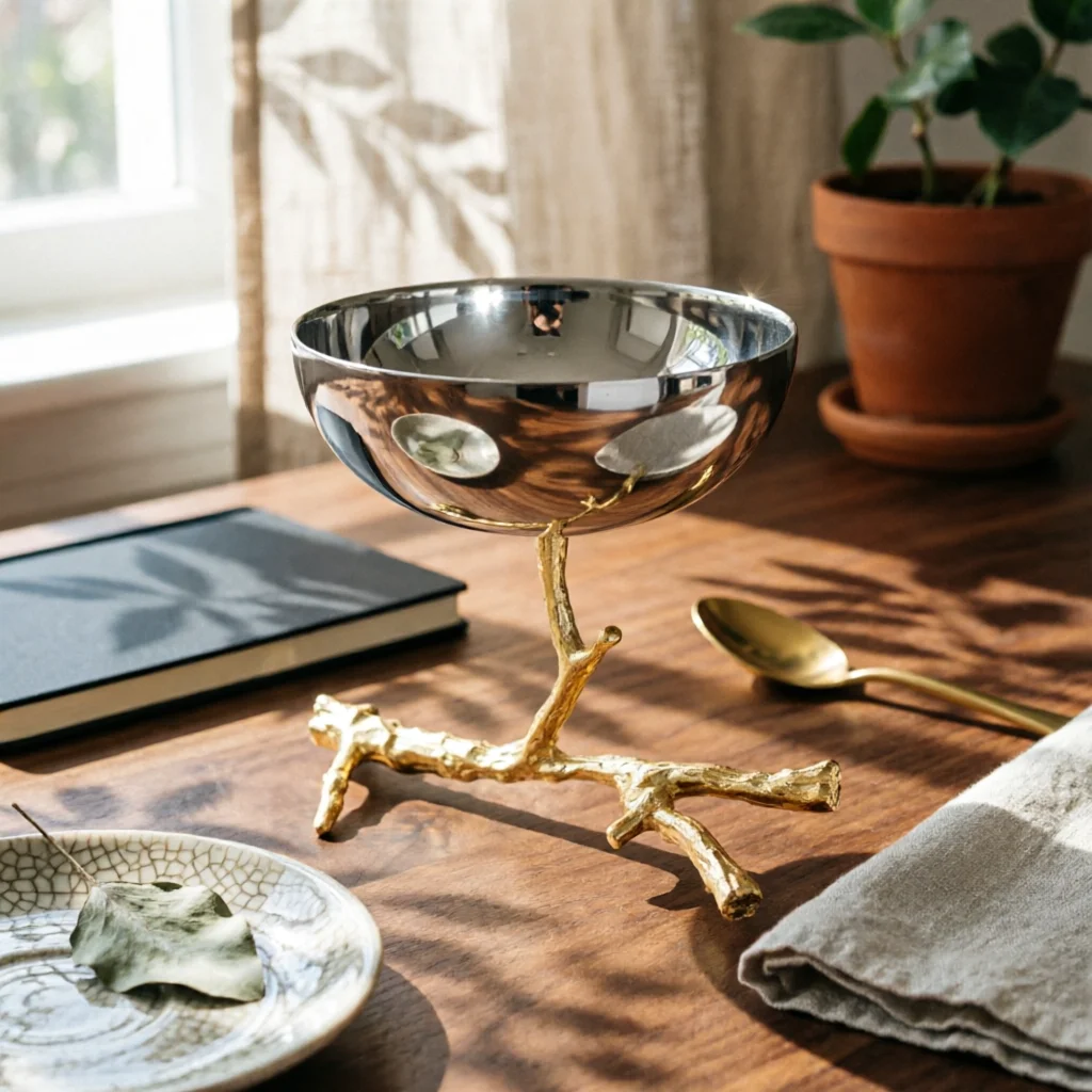 Bowl with Branch Base Shiny Decorative Bowl Centerpiece Easy to Clean Sculpture Hard for Console Table, Living Room