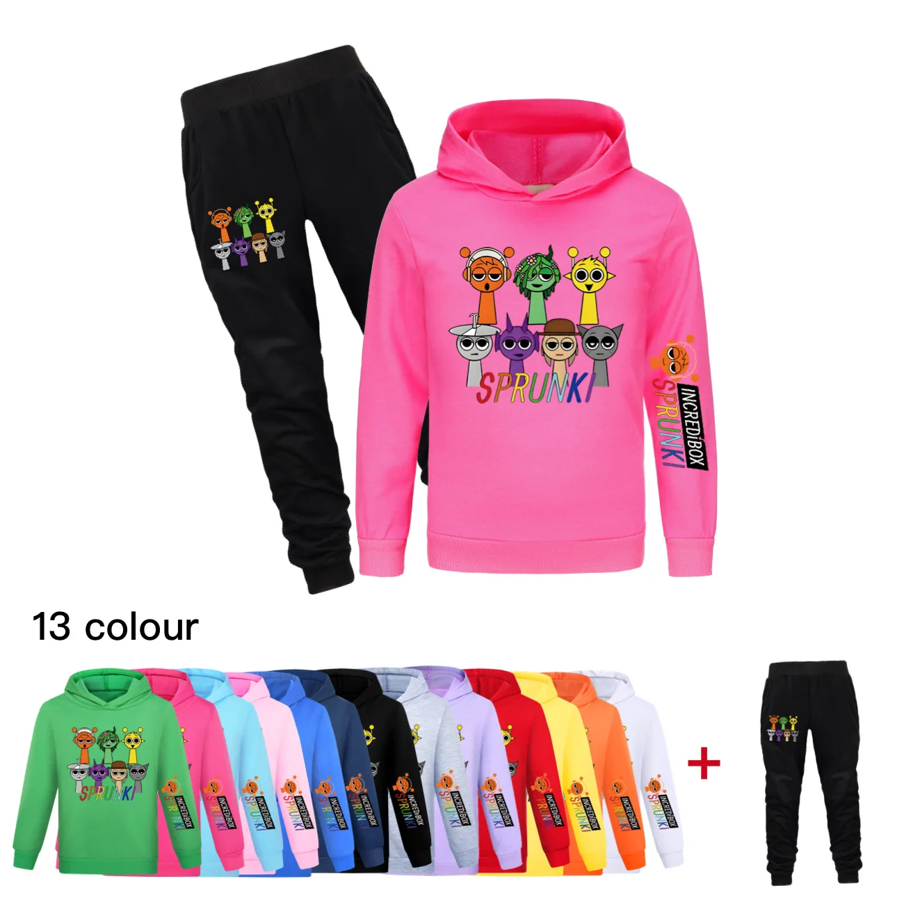 

Cute Sprunki Clothing Set Spring Girls Game Incredibox Hoodies Long Sleeve Streetwear+Casual Pants 2pcs Kids Boutique Clothing