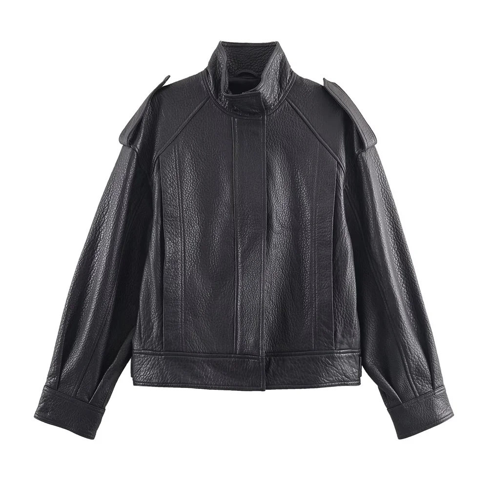 

Осенне-зимняя новая женская одежда, модная темпераментная рабочая одежда, стильная куртка-пилот из натуральной кожи с широким свободным воротником