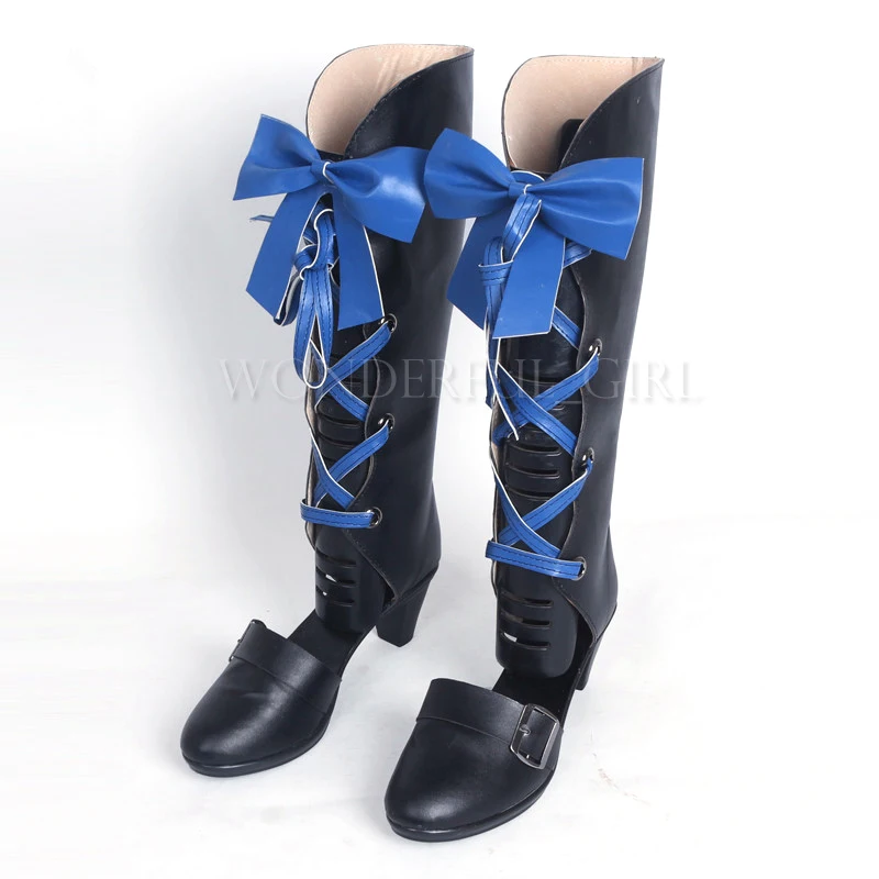 Neue Black Butler Kuroshitsuji Ciel Phantomhive Cosplay Stiefel mit blauer Schleife Anime Cosplay Schuhe für Damen/Herren Größe 35-47