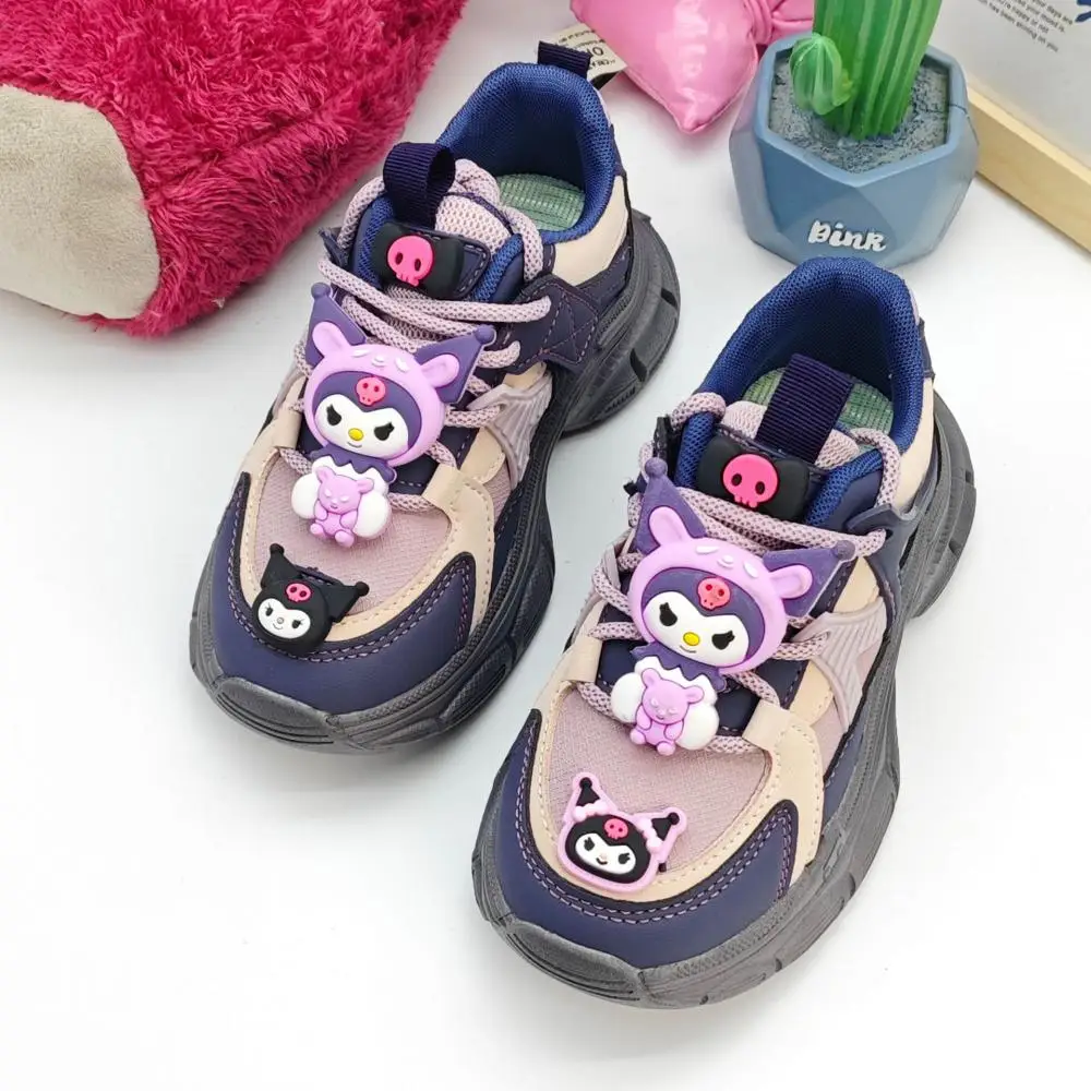 Kuromi meninas tênis sanrio kawaii outono inverno anime dos desenhos animados crianças grosso fundo macio tênis de corrida anti-deslizamento sapatos infantis