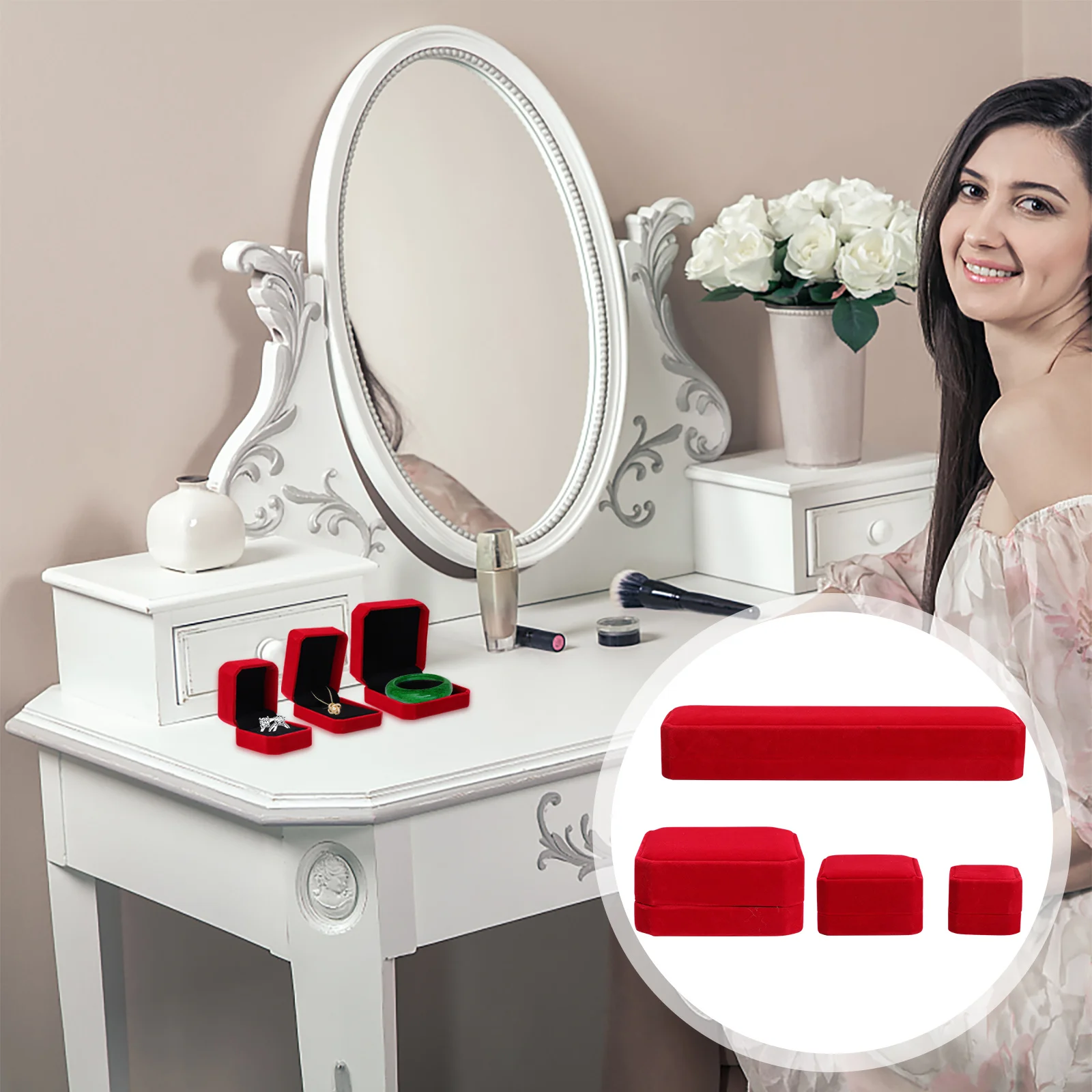 

4Pcs Decorative Jewelry Boxes Jewelry Storage Organizer Bracelet Necklace Pendant Storage Holder Ring Display Case