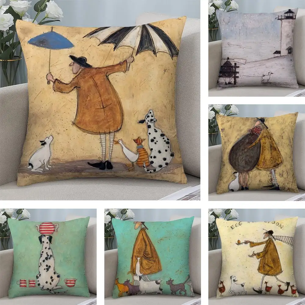 

S-Sam Toft Art Retro Cushion Cover Short Plush Double-sided Print Square Throw Pillow Covers Sofa Home Cushion Decor