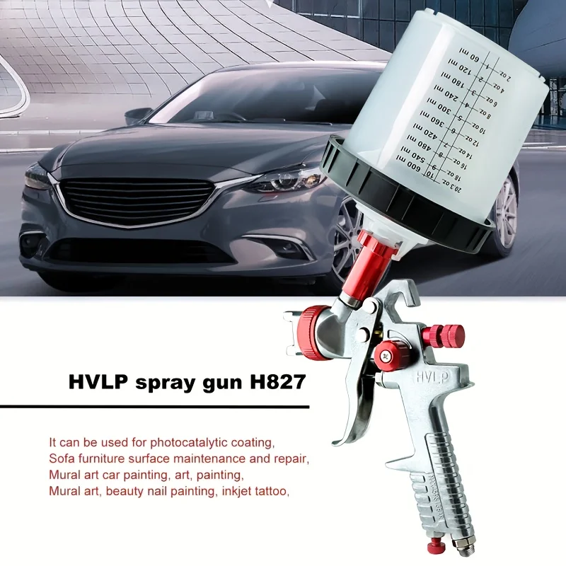 1.4mm 1.7mm 2.0mm Professional HVLP Spray Gun Home Automatic Paint Spray Gun Tool, 600ml No Clean Disposable Measuring Cup 10pcs