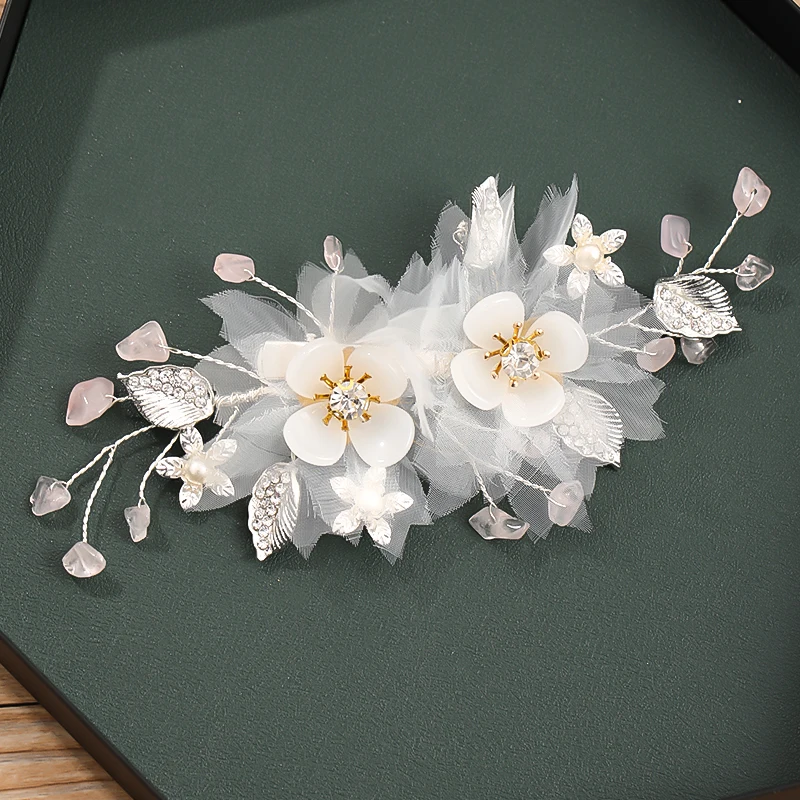 New Wedding Hair Accessories White Pearl Rhinestone Hairpins Ladies Headdress Bridal Tiara Handmade Jewelry Accessories image 3