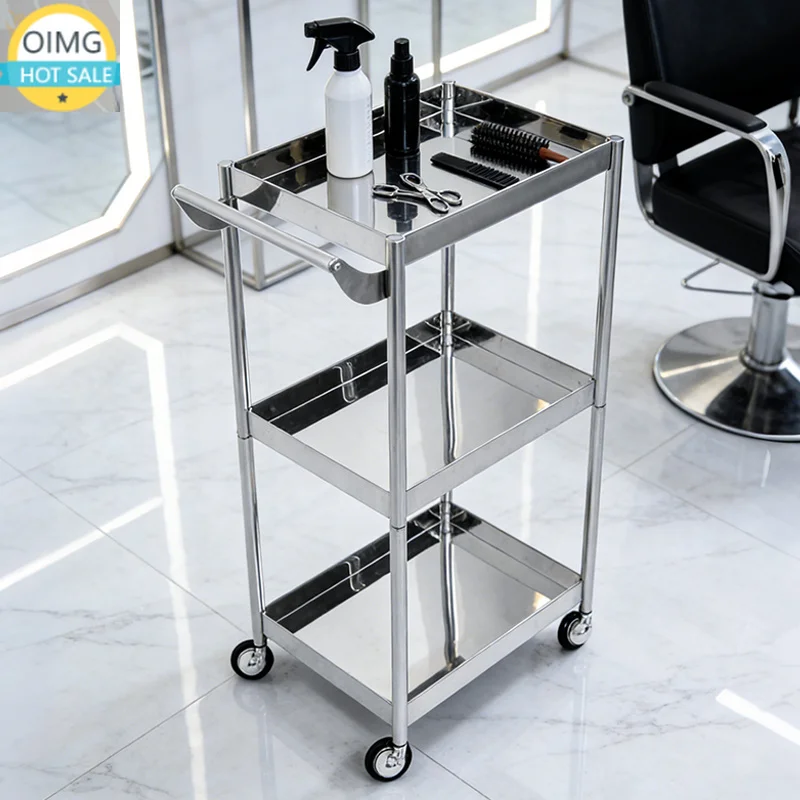 3 Tier Hairdressing Trolley, Stainless Steel Salon Storage, Rolling Tray for Beauty Tools, Silver Organizer Cart