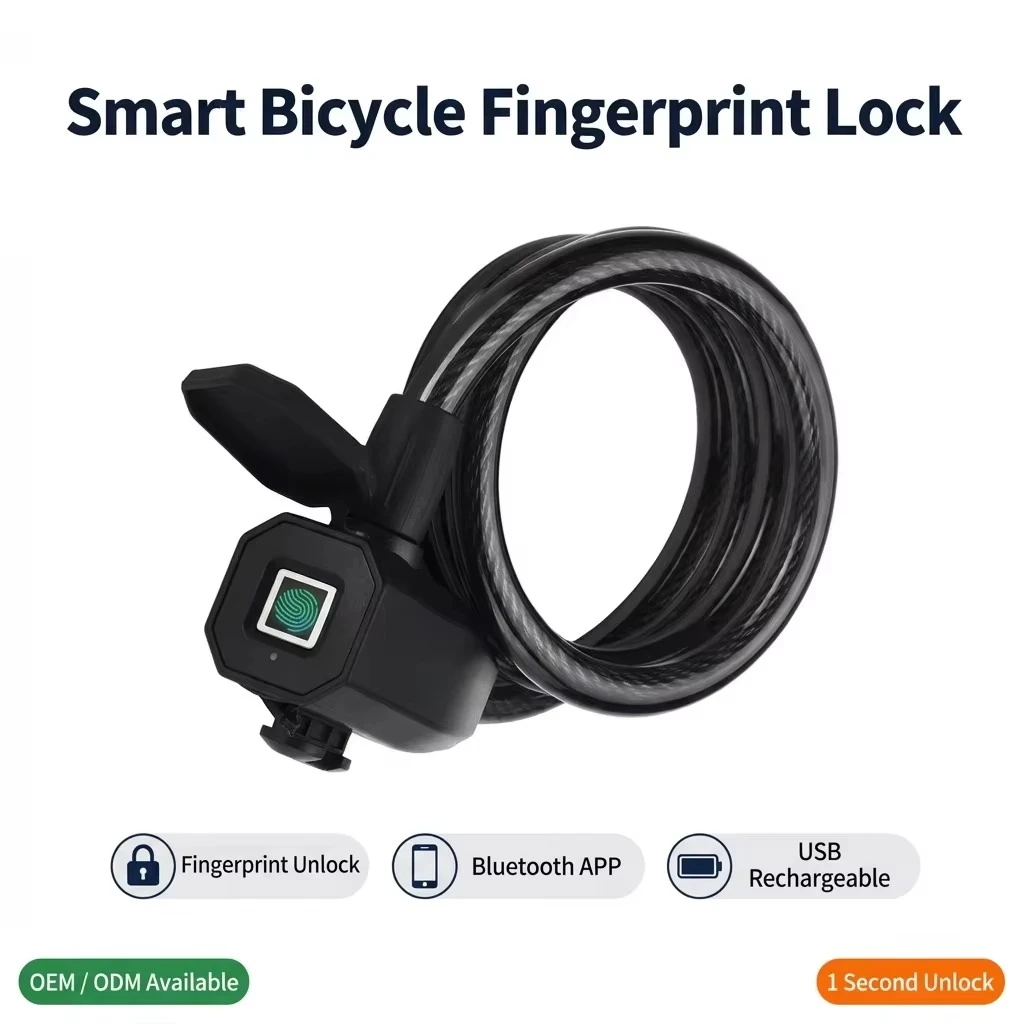 Waterproof Fingerprint Bike Lock, Anti-theft Smart Cable Bike Lock with Bluetooth App Control,suitable for Outdoor Mountain Bike