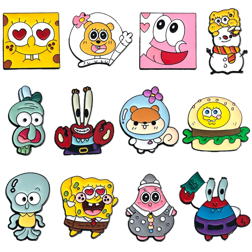 

1 Set New Cute Cartoon SpongeBob Pie Star Brooch Crab Boss Metal Badge Student Bag Pin Accessories Y2k Fashion Toys Anime