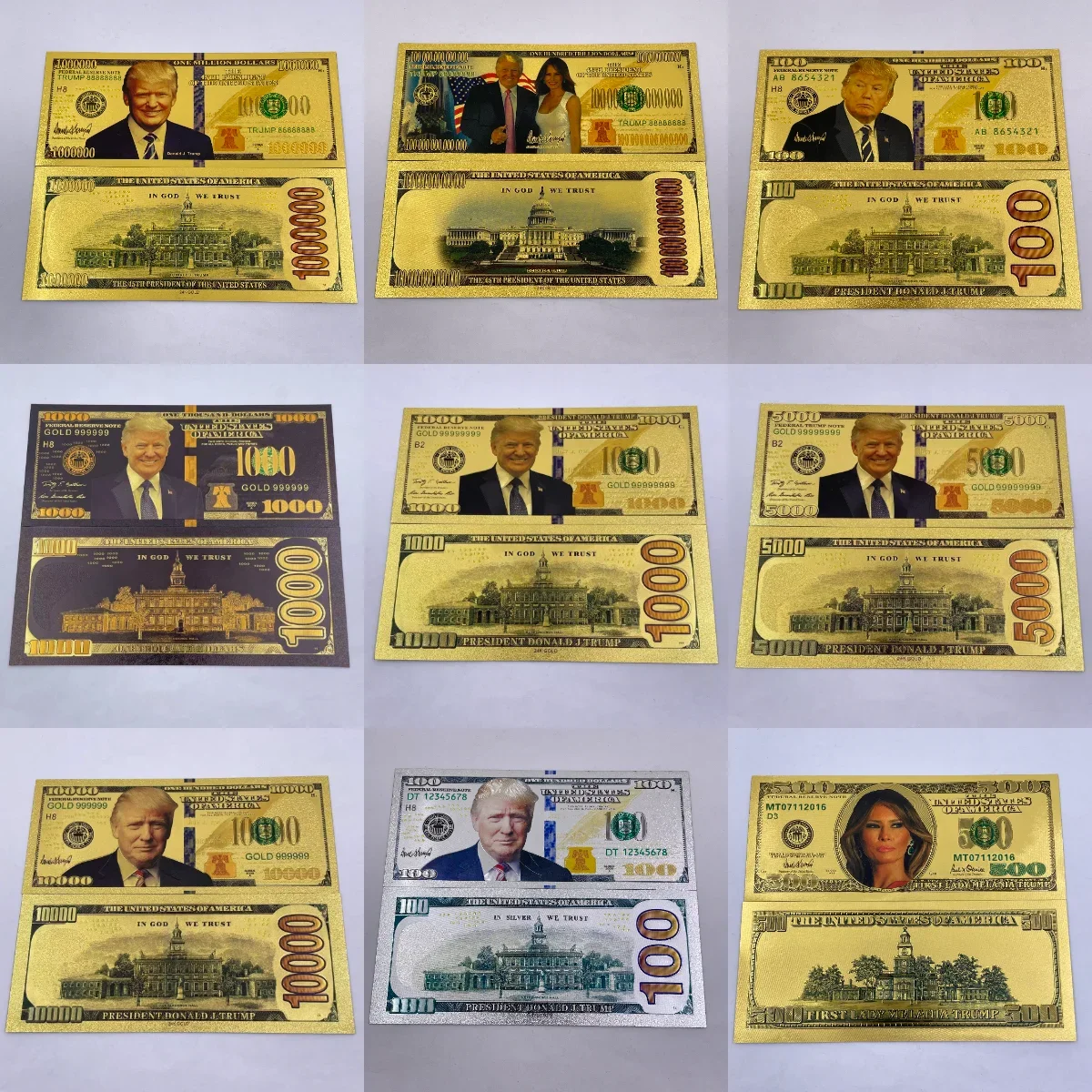 All Trump Products 2024 President Donald Trump Gold Banknote Bulks Golden Check Gold Bar Metal Coin Trb Cards for Collection