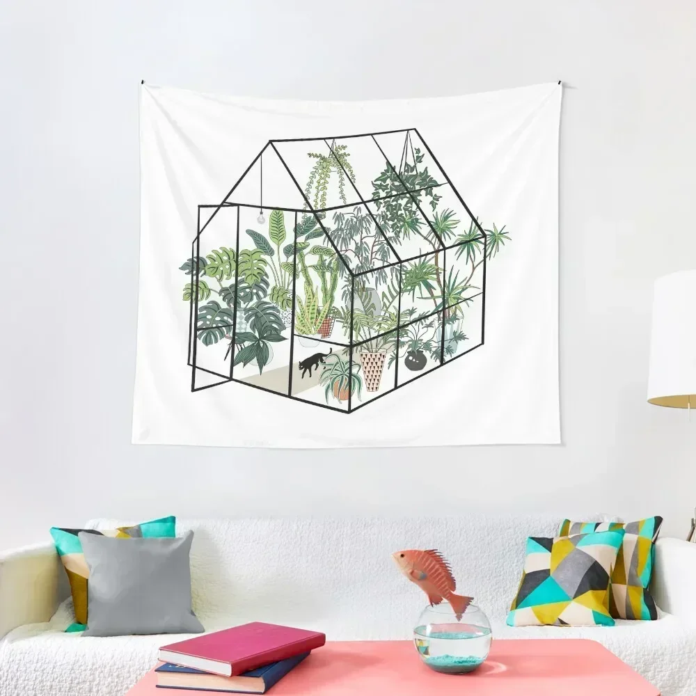 greenhouse with plants Tapestry Wall Hanging Wall Cute Room Things Decoration Pictures Room Wall Room Decor Tapestry