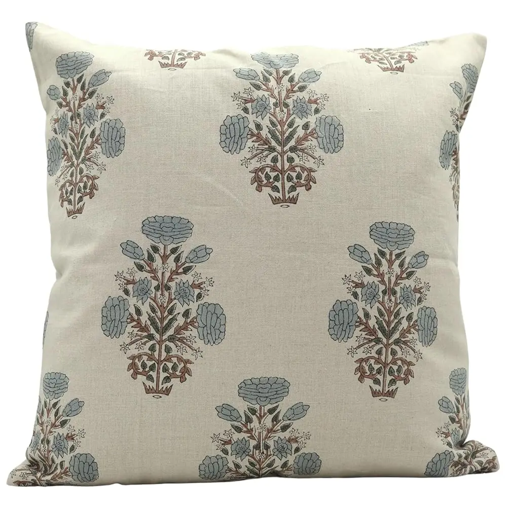

Handcraft Blo Print 18X18 Throw Pure Linen Invisiable Zipper Pillowcase Cushion Cover Fall Decoration, For Sofa, Couch, Home