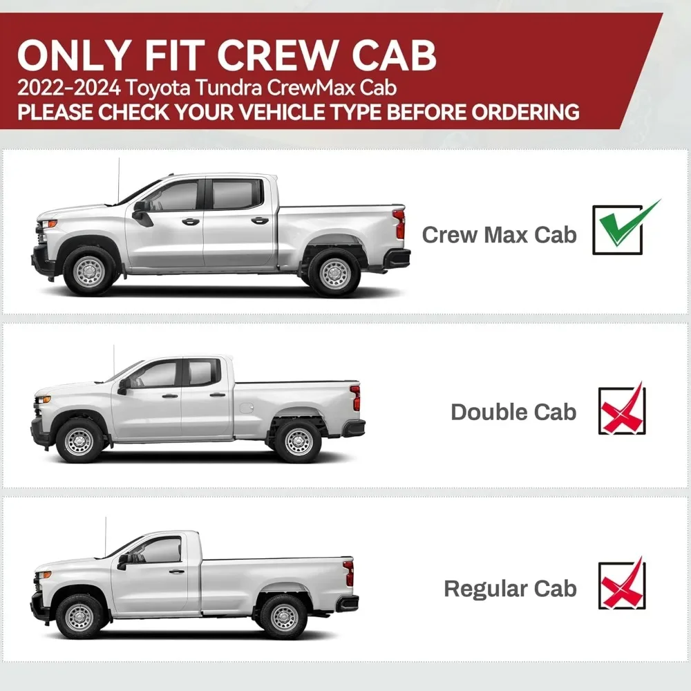 خصومات رائعة. لوحات الجري المتوافقة مع كابينة Tundra CrewMax لعام 2022-2025، وقضيب Nerf المطلي بالمسحوق الأسود، وخطوات جانبية ذات درجين.