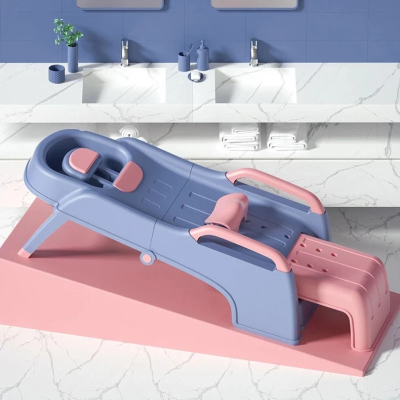 Large Adjustable Child Shampoo Chair, PU Pillow TPE Neck Support, Extendable Armrest with Slide Plate, Baby Hair Washing Lounger