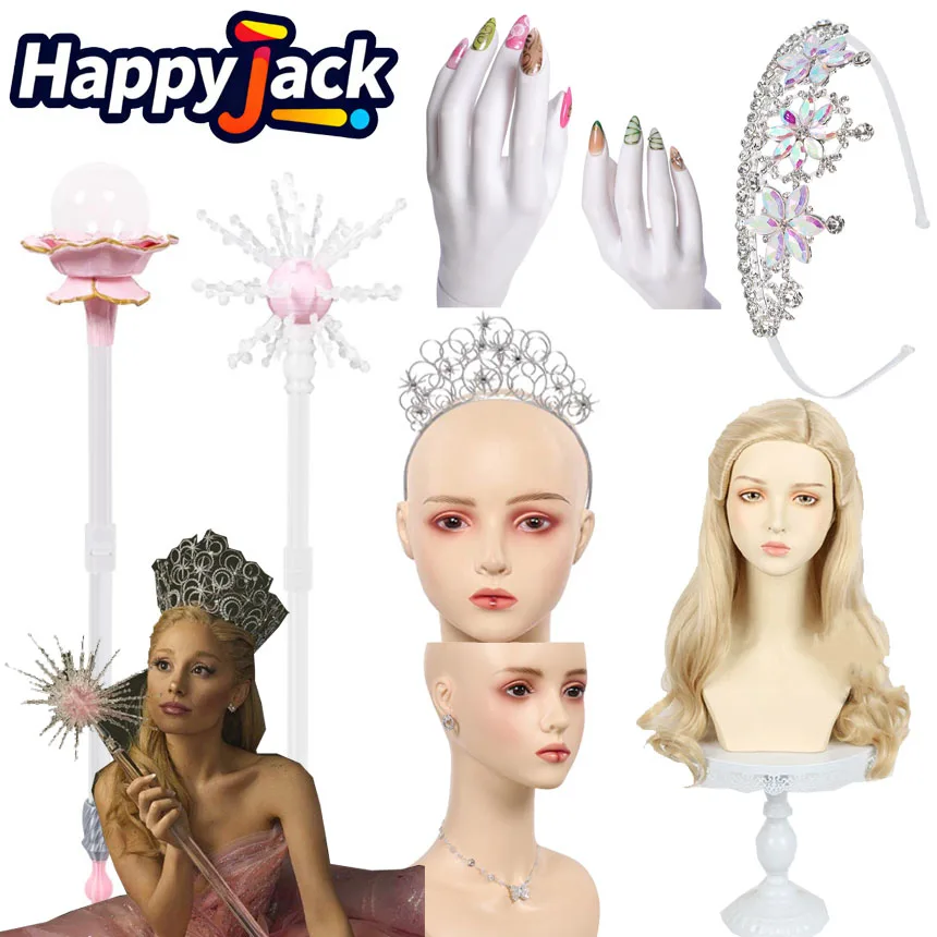 

Wicked Glinda Косплей Корона Палочка Дизайн Ногтей Парик Серьги Ожерелье Фантазия Женщины Детские Головные Уборы Хэллоуин Маскировка Одевание Реквизит