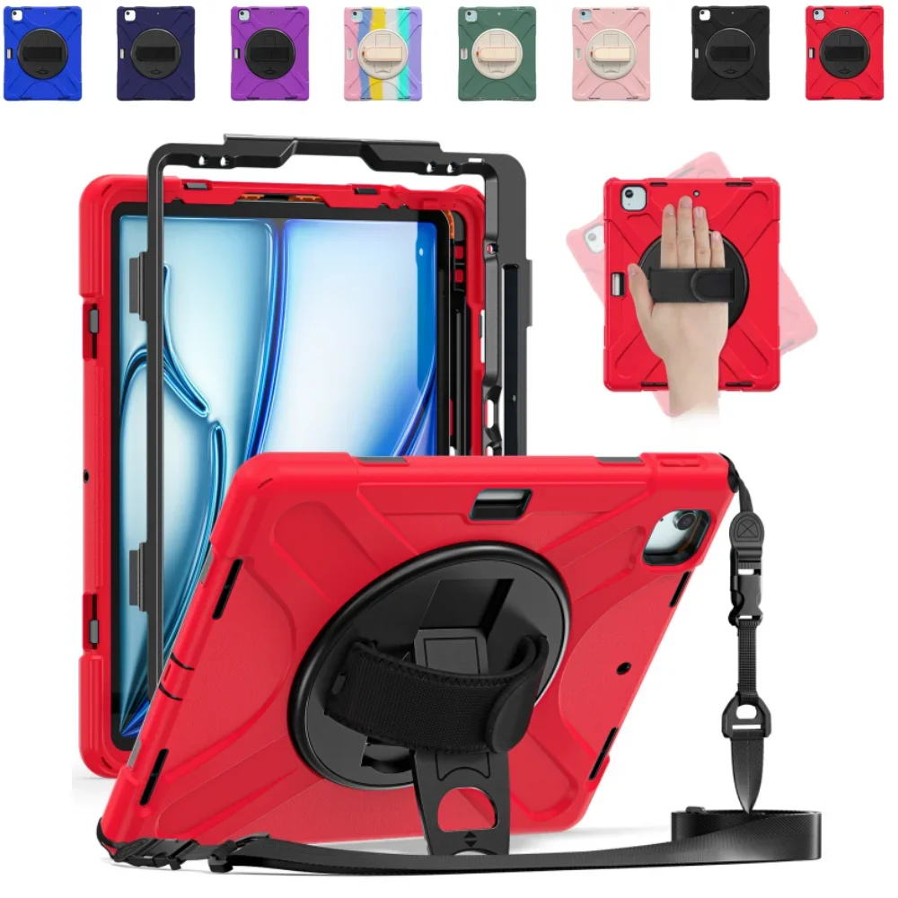 Tablet Case Rugged Silicone Hard for iPad Air 13 2024 Cover for iPad Pro 12.9 Inch 3nd/4nd/5nd/6th Gen with Stand Shoulder Strap