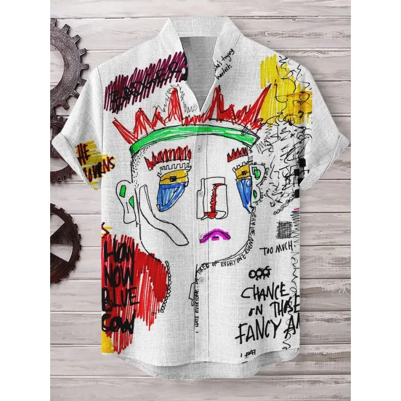 Heren kleurrijke liefde print casual shirt harajuku zomer hipster button-down shirts pigment kunst vakantie hiphop streetwear shirt