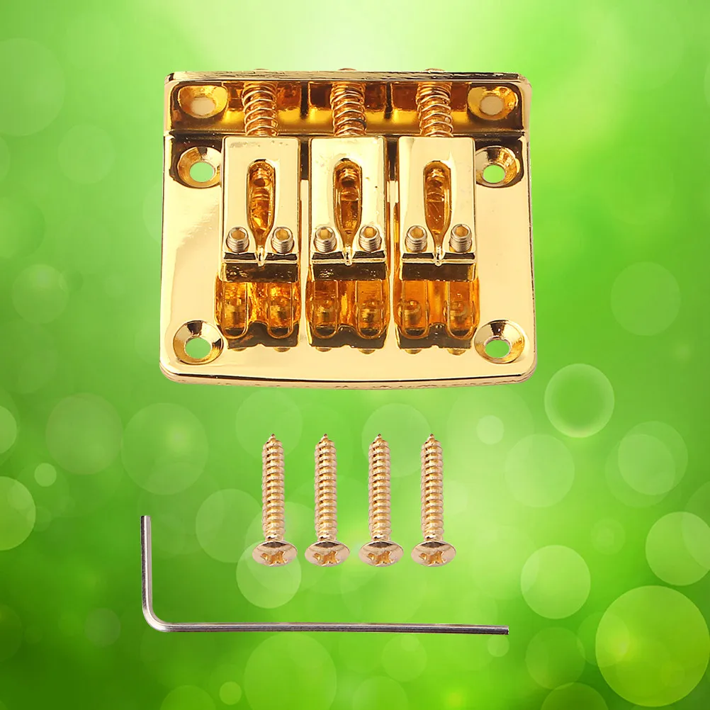 3 String Guitar Bridge Heavy Duty Metal for Bass Cigar Box Guitar Vintage Style 4 Screw Mount Top Load Adjustable Height Gold