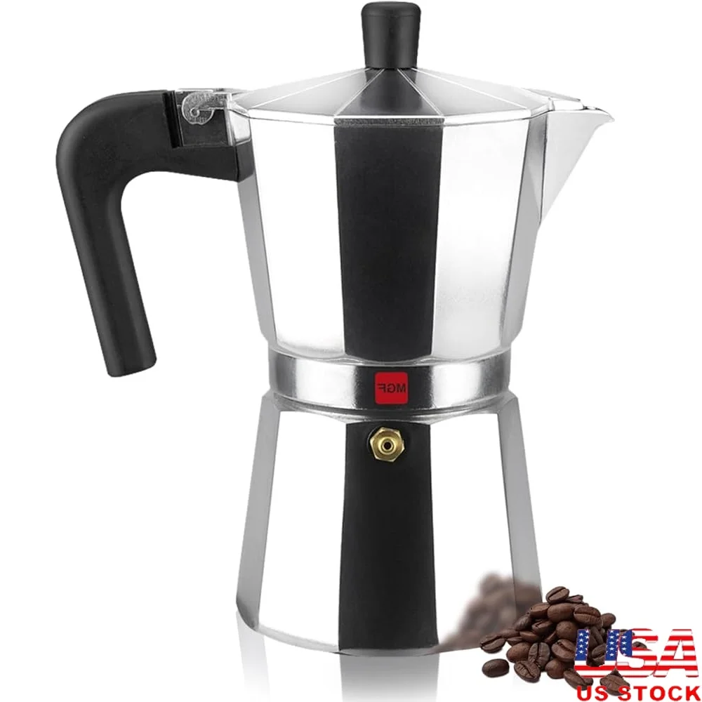 

Aluminium Moka Pot Coffee Maker Compatible with Electric Ceramic Hobs Not Induction Reusable Filter Best Flavor and Aroma
