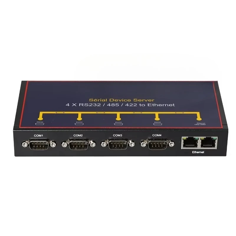 4 Ports Serial to Ethernet Converter Server Device (RS232, RS485, RS422) with Industrial Panel Mount