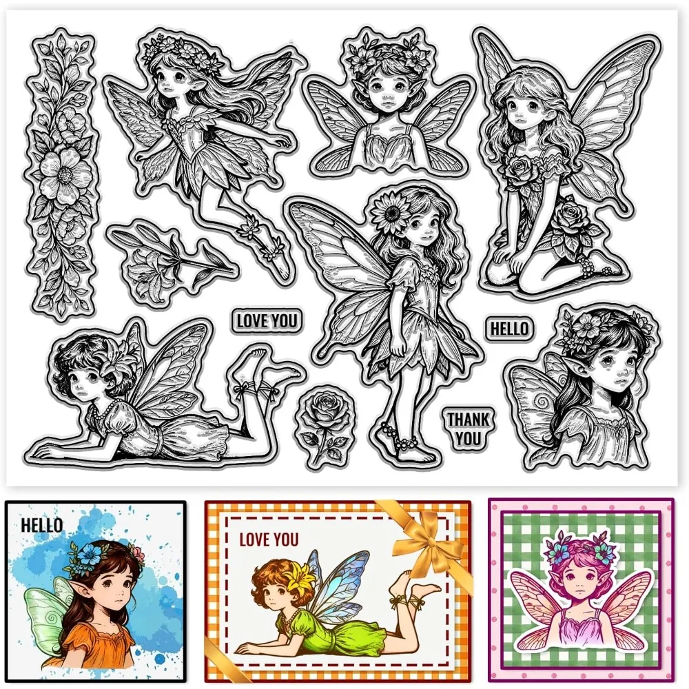Transparente Stempel, Retro-Cartoon-Elfen, transparente Stempel, Blumen und Feen, transparente Siegel für DIY-Scrapbooking, Fotoalbum