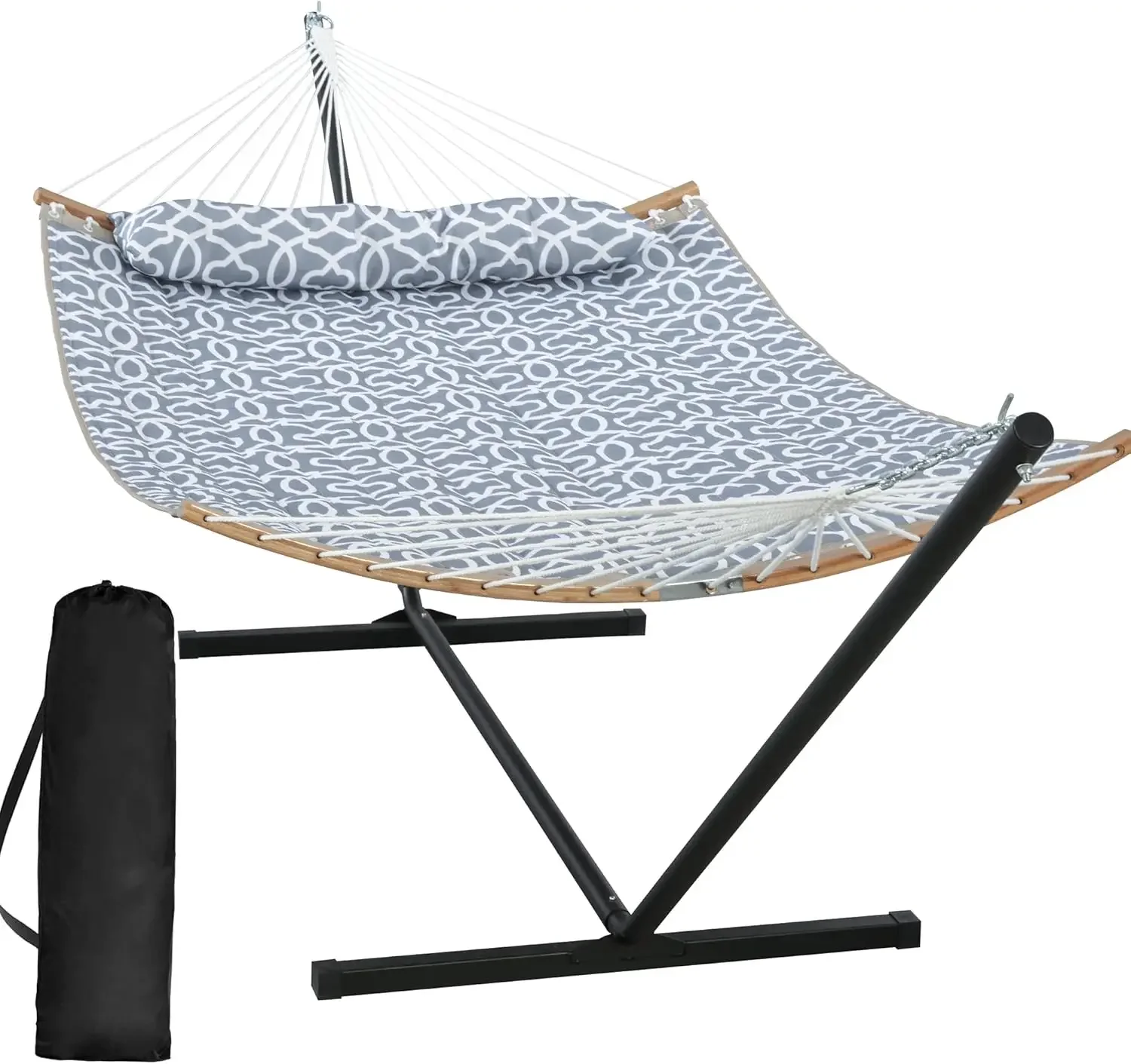 Hammocks for Outside with Stand, Freestanding Hammock with Frame, 450 lbs Capacity, Grey Pattern