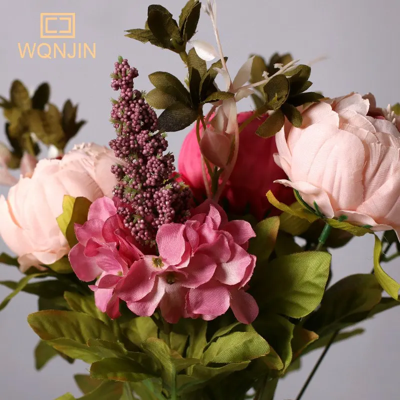 WQNJIN Künstliche Blumen aus Pfingstrosen aus Seide mit 13 Köpfen, Vintage-Blumenstrauß, Pfingstrosen, Blumen für Zuhause, Tischdekoration, Hochzeitsdekoration – Detail 17