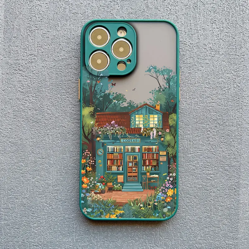 Wunderschöne Natur-Wald-Baum-Buchhandlung Handyhülle für iPhone 14 13 12 11 Pro Max 17 15 16 Pro Max 14 Plus Mini XS X XR Schutzhüllen – Detail 3