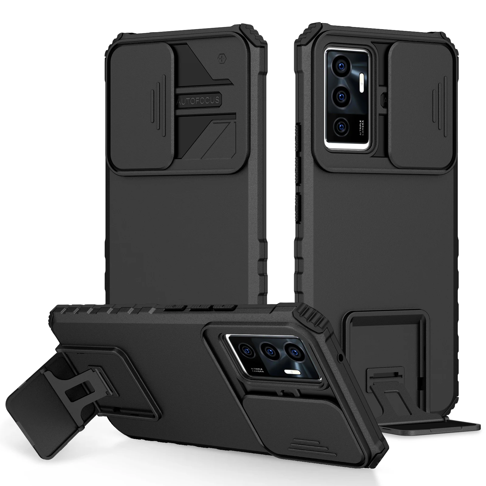 Shockproof Case For VIVO Y17S Y15S Y12A Y11 2019 Slide Camera Lens Protection Stand Phone Cover For VIVO Y5 2020 Y1S V23 5G S10E