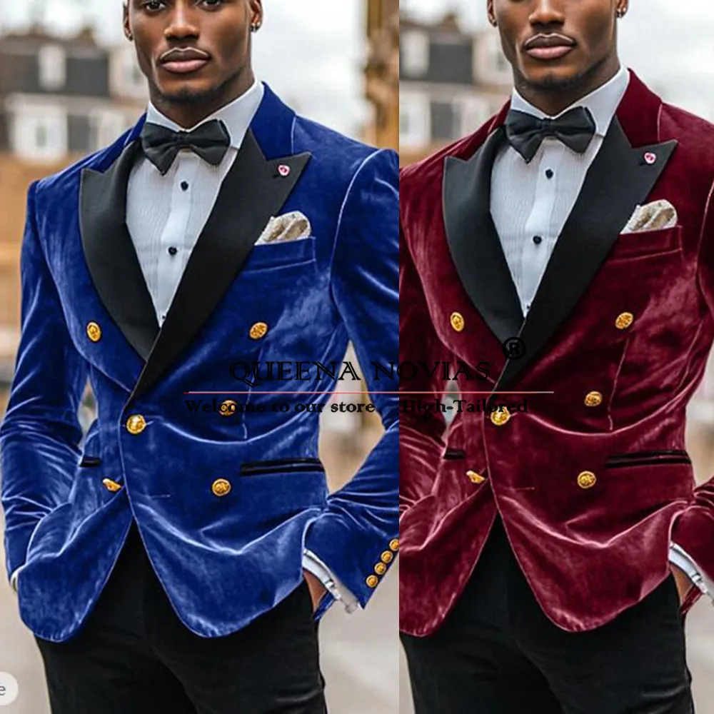 

Elegant Velvet Men Suits Formal Occasion Dresses 2-Piece Suits Groom Wedding Tuxedos Customized Double Breasted Man Blazers 2025