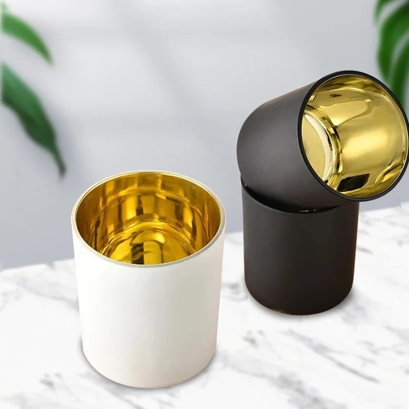 

Electroplated Frosted Candle Holder Aromatherapy Cup with Bamboo Lid, Black Gold-Plated Scented Candle Jar, 320ml, 1Pcs