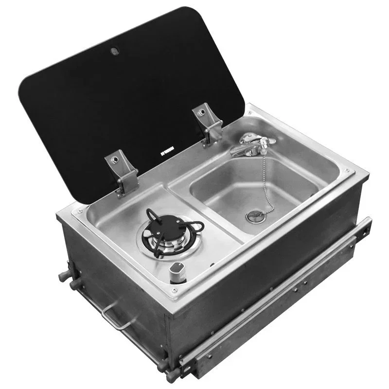 RV pull-out sink portable pull-out kitchen 304 stainless steel with pulse ignition  stove with drawer