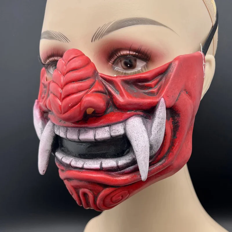 قناع نصف وجه ياباني من اللاتكس الناعم ، لعبة حفلة الهالوين ، الشيطان اوني ساموراي ، براجنا ، هانيا نوح كابوكي ، الكبار