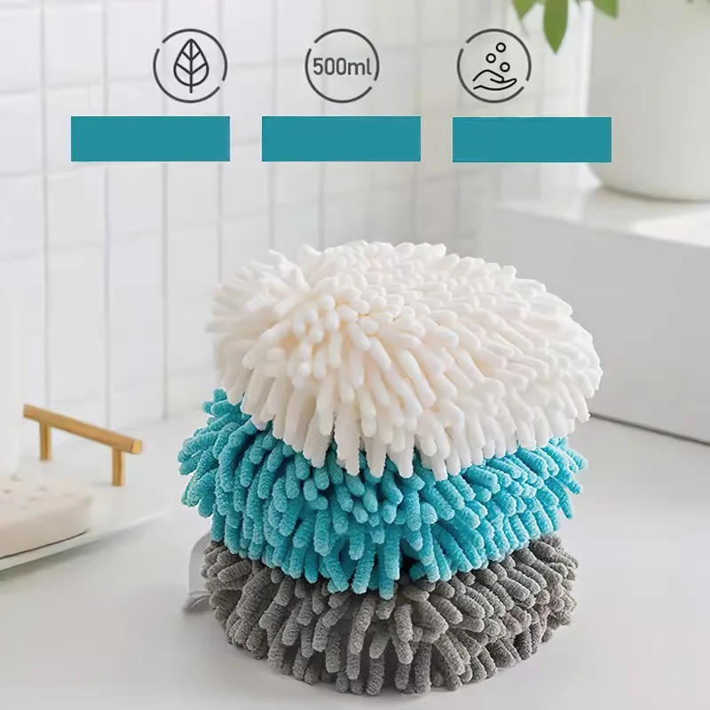 Bathroom Soft Hand Towel Chenille Hanging Towel Kitchen Towels Plush Quick-Drying Towel for Dry Hands Ball Towels for Hand