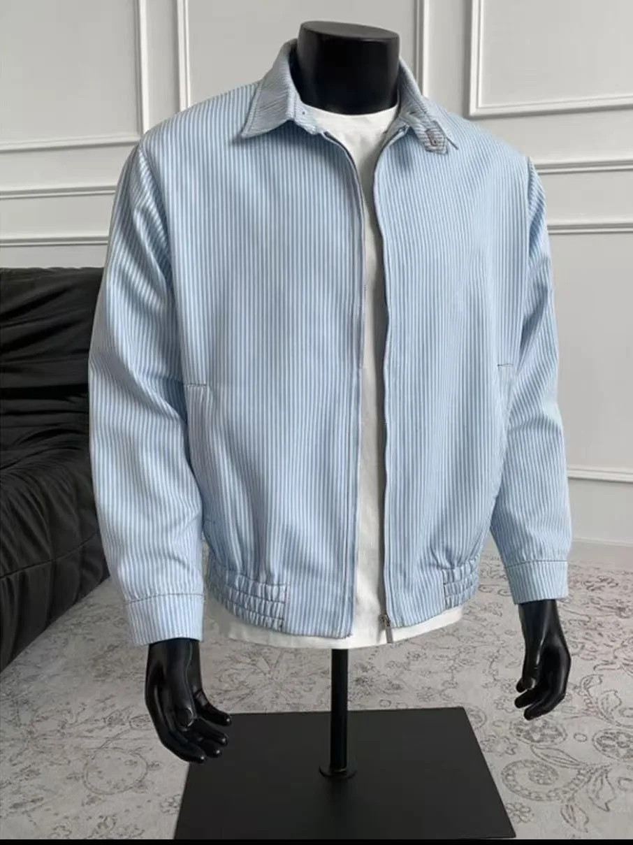 

Cleanfit Men's Stripe irt Jaet ort Sle Autumn Faion Casual Wear Resistant Cotton Blend Zipper Closure No Inner kets