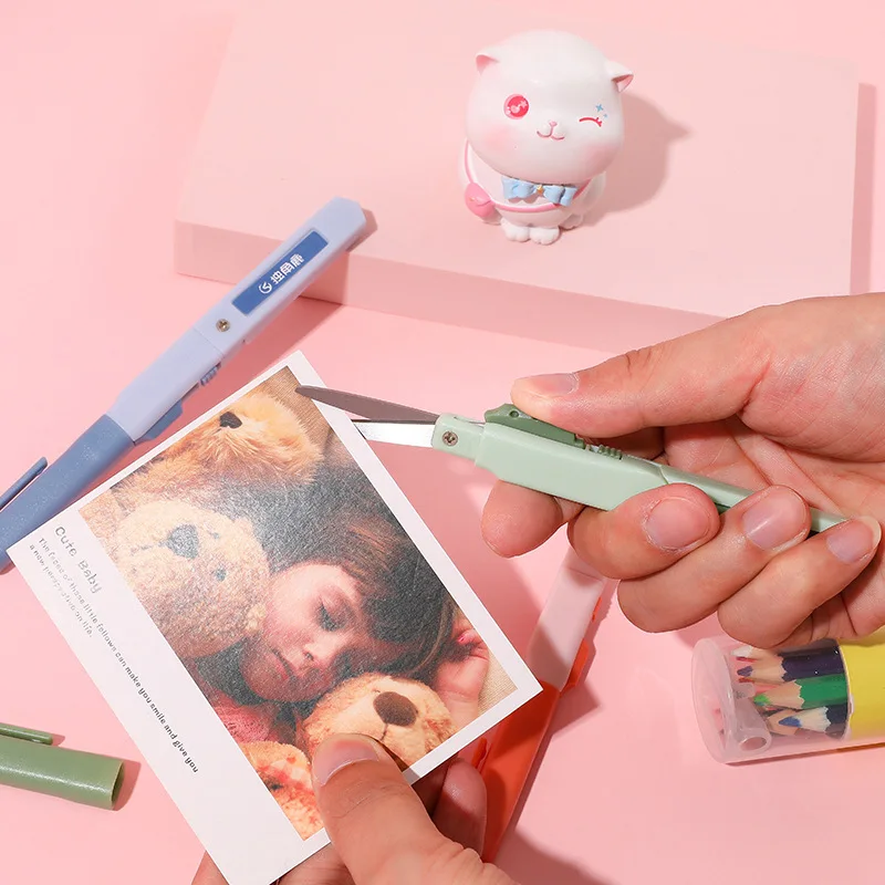 Creative Handbook Utility Knife Portable Paper Cutter Office Stationery Pen Shape Dual-purpose Small Scissors