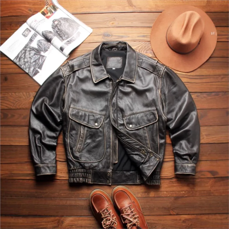 

Men's and women's color-rubbed motorcycle suits cowhide leather