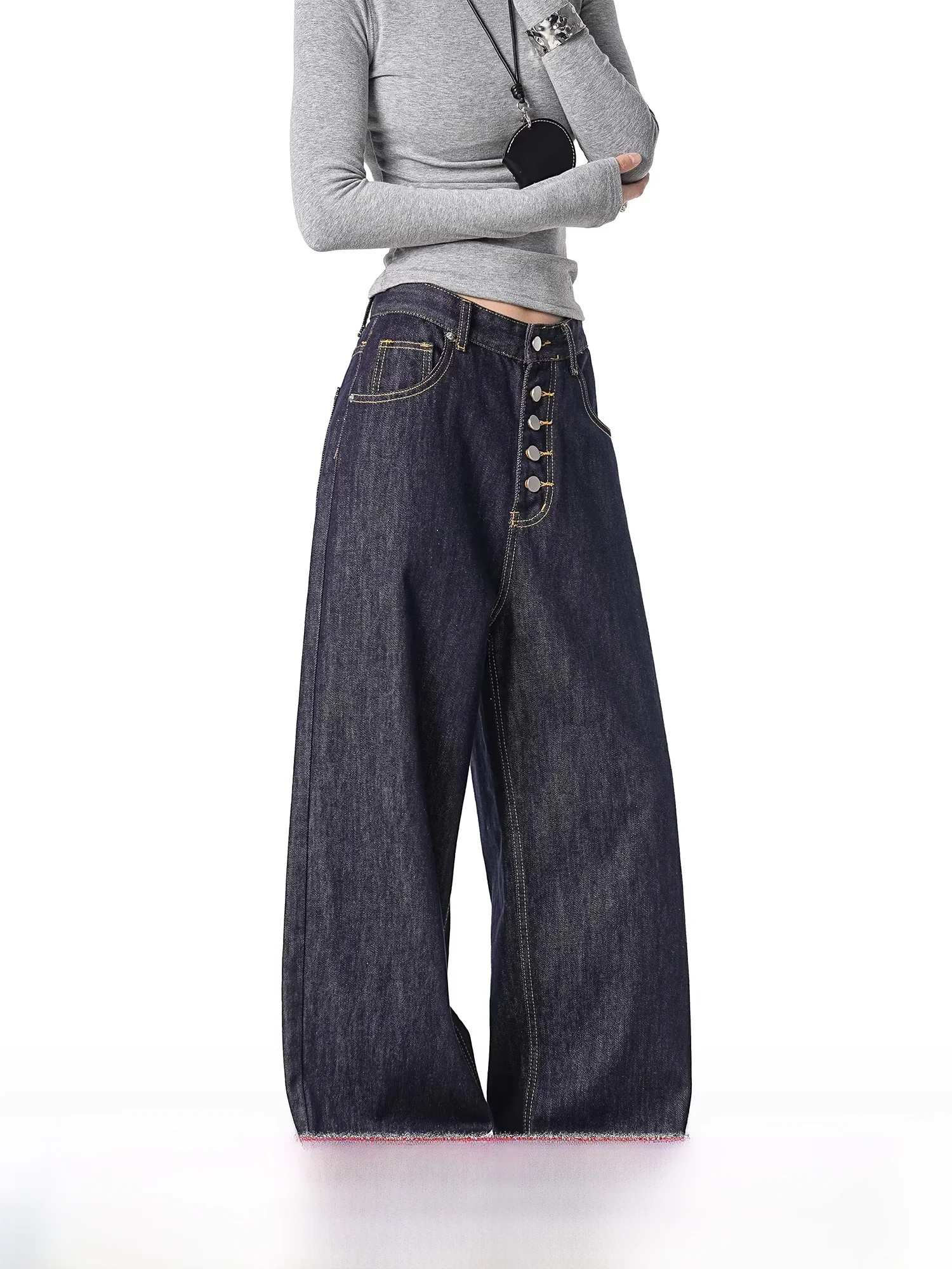 

CHANT2nd High Waist Extended Straight Leg Denim Jeans Women's Wide Leg Pants Street Sle Cotton Blend Comfortable Breathable