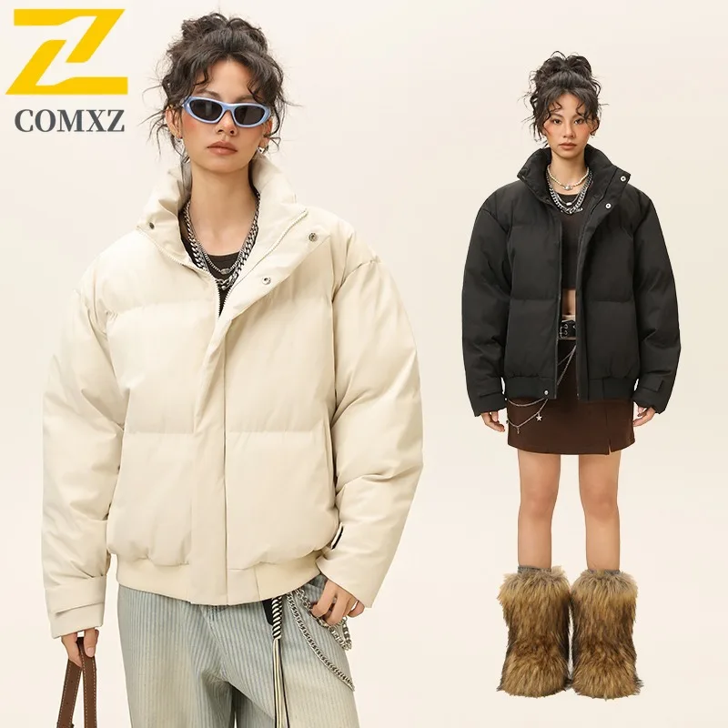

COMXZ Мужская стеганая куртка с воротником-стойкой, ветрозащитная парка для пешего туризма и путешествий, повседневная однотонная уличная легкая зимняя новая одежда