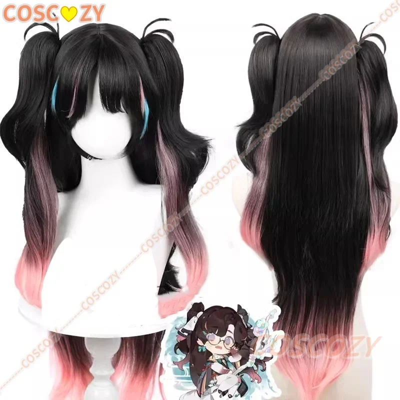 Zhezhi Cosplay Wig From Game Wuthering Waves Black Pink Double Ponytail Zhezhi Wig Long Hair 80cm Women Halloween Cos Wigs