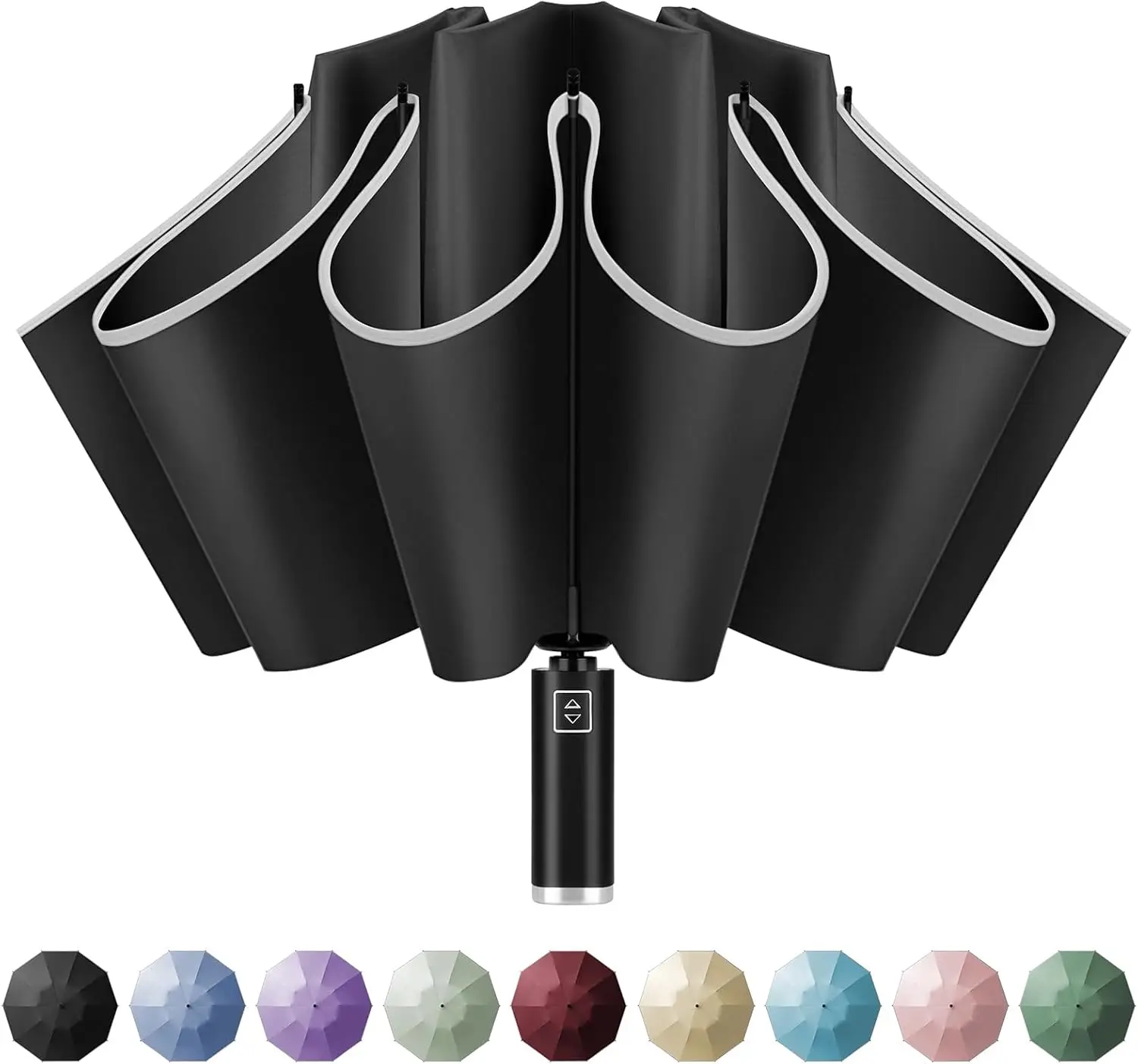 

Inverted Windproof Travel Umbrella - Automatic Umbrellas for Rain, Compact Folding with Reflective Stripe, Portable Large for Ba