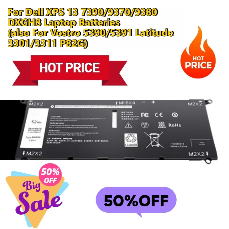 

For Dell XPS 13 7390/9370/9380 DXGH8 Laptop Batteries (also For Vostro 5390/5391 Latitude 3301/3311 P82G)