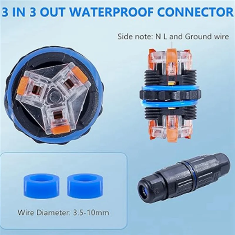

ABKU-5PCS Водонепроницаемая распределительная коробка IP68, наружный 5-контактный кабельный разъем, для диапазона проводов 3,5-10 мм (AC 250 В, 16 А) Прочный, простой в использовании