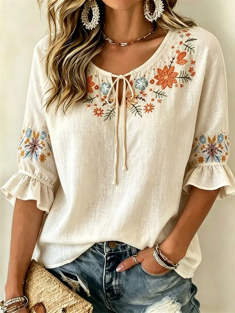 Luxury Designed Half Sleeve Women's Shirt, Trendy Cool 3D Print Craft, Loose Lazy Style Show Elegant Casual Temperament