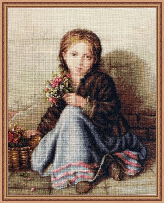 Luca-S 513 girl with flower 53-64 DIY Cross Stitch Kit Aida 14CT 14CT Canvas Fabric Embroidery Set Living Room Decor