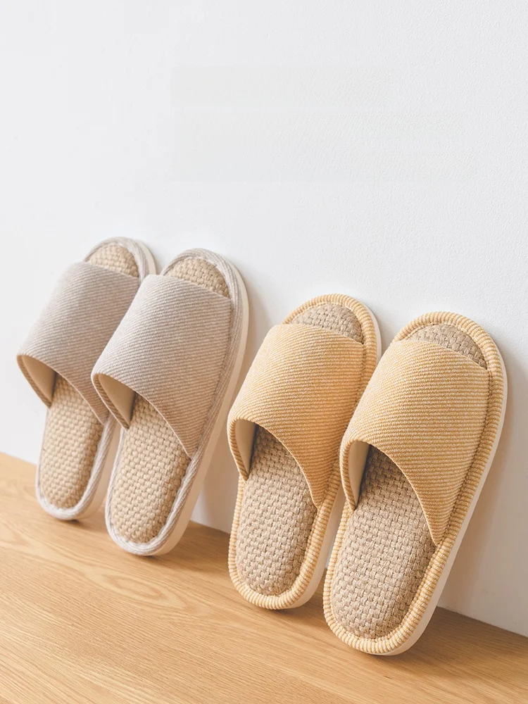 

Japanese Style Linen Slippers Thick Bottom Indoor Soft Bottom Cotton Linen Home Use Couples Slippers Spring Autumn Summer