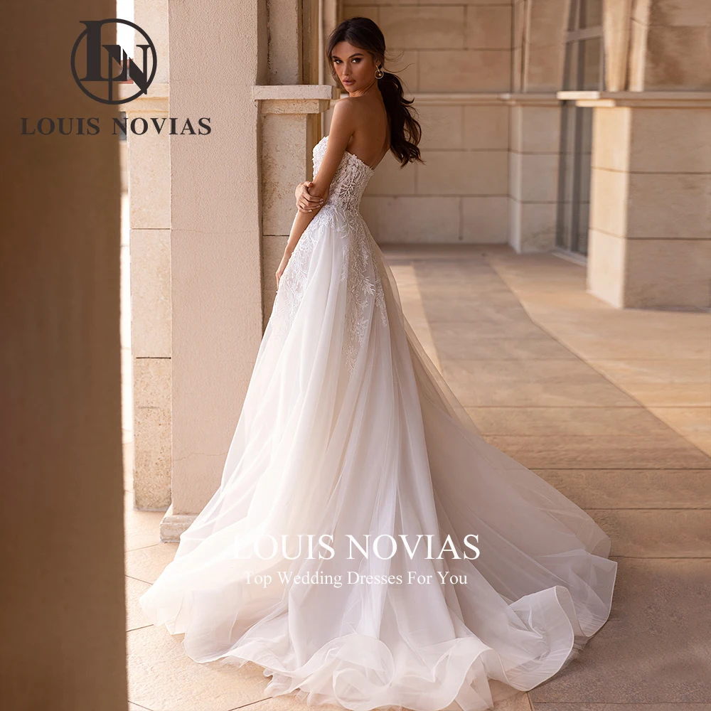 LOUIS NOVIAS Ren Chữ A Áo Cưới 2022 Dây Thêu Chiếu Trúc Hạt Không Tay Cô Dâu Hở Lưng Áo Dài Cô Dâu Vestidos De Novia