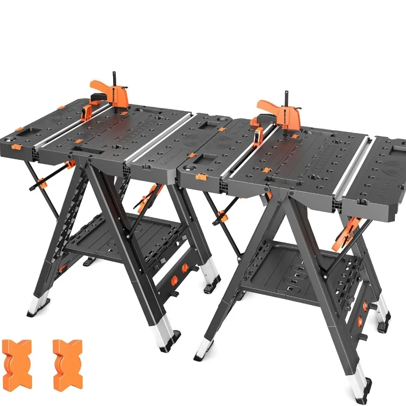 

Combined Portable Folding Work Table,2-in-1 Sawhorse & Workbench,Waterproof Workbench With Extra Load Capacity