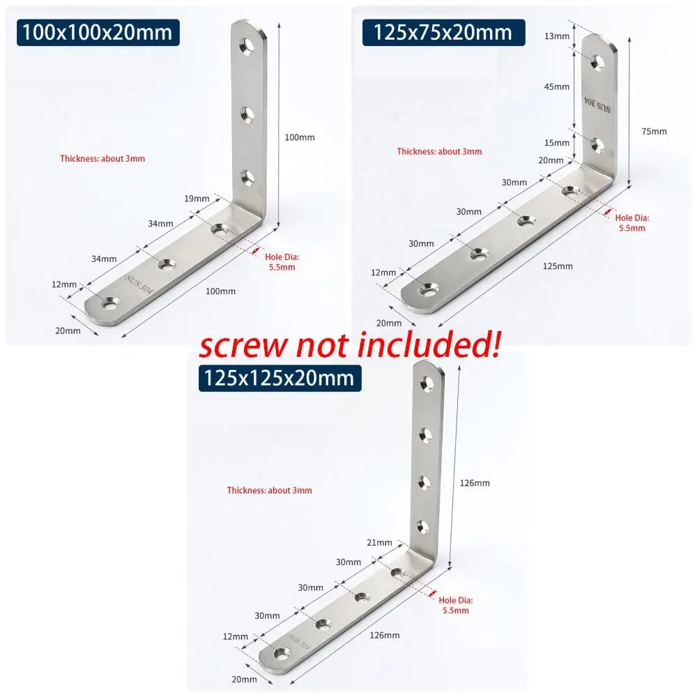 1 قطعة شاشات خزانة جدار ركيزة زاوية SUS304 أثاث من الفولاذ المقاوم للصدأ السحابة دعامة زاوية مشتركة 90 درجة الزاوية اليمنى