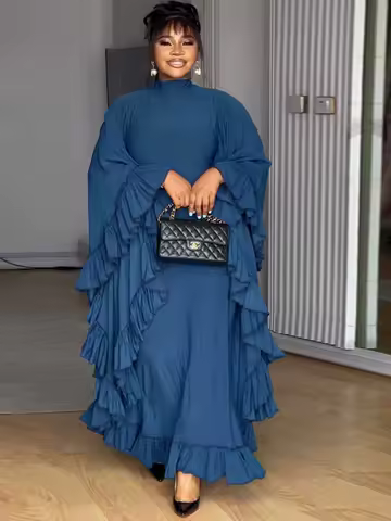 Royal Blue Dress for Woman Guest Elegant Evening Dresses Mid-turtleneck Autumn Chic Long Sleeve Dress Wholesale Dropshipping